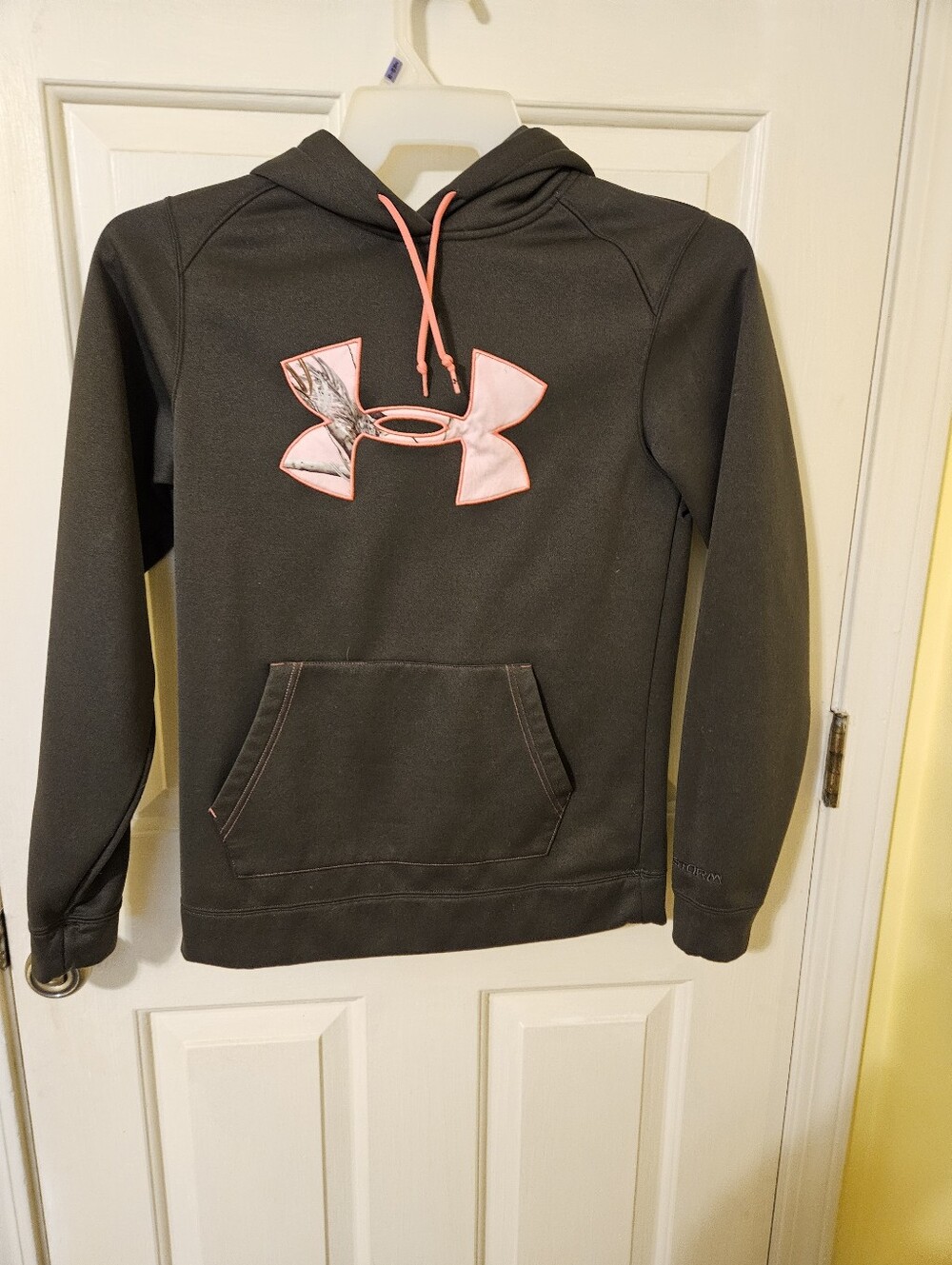 Under Armour Hunter Green Hoodie with Pink Logo and Drawcords